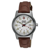 Classic Field Military Wrist Watch with White Dial and Brown Strap