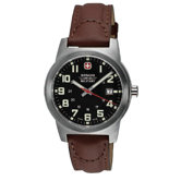 Classic Field Military Wrist Watch with Black Dial and Brown Leather Strap