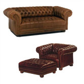 Tufted Chesterfield Leather Sleeper Sofa and Chair Set