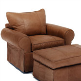 Skirted Leather Chair and Ottoman