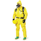 Yellow Tychem&reg; BR Chemical Protection Coverall With Respirator Fit Attached Hood, Front Zipper Closure And Sock Boots