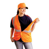 Small - Medium Hi-Viz Orange Lightweight Mesh Class 2 Economy Breakaway Vest With Hook And Loop Fasteners At Top, Sides And Front, 2 Inside Pockets, Horizontal Strip And 2 Shoulder Stripes