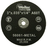 Weiler - Vortec Pro Small Type 1 Reinforced Wheels 3" X .035" Type 1 Cut-Off Wheel A60T: 804-56061 - 3" x .035" type 1 cut-off wheel a60t