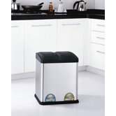 Two Compartment Step-On Recycling Bin in Stainless Steel and Black (7.9 Gal)