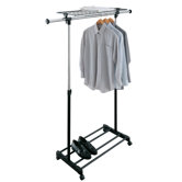 Adjustable Garment Rack with Shelf in Black and Chrome