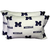 Michigan Wolverines Pillow Case Set in White