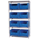Q-Stor 5 Shelf Unit with Giant Hopper Bins (74" H x 36" W x 18" D) with Optional Mobile Kit