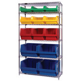 Q-Stor 6 Shelf Unit with Various Magnum Bins (74" H x 42" W x 18" D) with Optional Mobile Kit