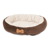 Round Bolster Dog Bed with Bone Applique