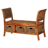 Water Hyacinth Three Drawer Water Hyacinth Bench