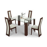 Mistral 4 Chair Glass Dining Set with Walnut
