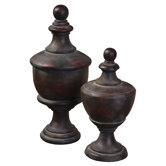 Two Piece Gracelyn Finial Set in Heavily Antiqued Dark Mahogany
