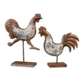Country Chickens Statue in Brown Rust (Set of 2)