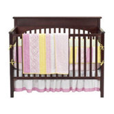 Girls Stripes and Plaids 4 Piece Crib Bedding Set in Pink / Green / Yellow