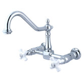 Heritage Two Handle Wall Mount Bridge Kitchen Faucet with Porcelain Cross Handles