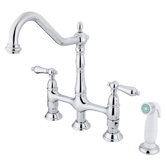 Heritage Deck Mount Double Handle Widespread Bridge Faucet with Metal Lever Handle