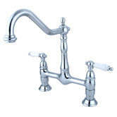 Heritage Deck Mount Double Handle Centerset Bridge Kitchen Faucet with Porcelain Lever Handles