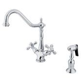 Heritage Deck Mount Double Handle Single Hole Kitchen Faucet with Metal Cross Handles