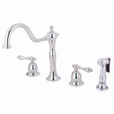 Heritage Double Handle Widespread Kitchen Faucet with Brass Side Spray and Metal Lever Handle