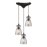 Menlow Park 3 Light Pendant with Clear Blown Glass