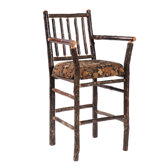 Hickory Barstool with Arms and Upholstered Seat