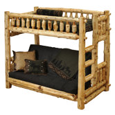 Traditional Cedar Log Single over Futon Bunk Bed with Built-In Ladder