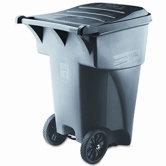 Brute Rollout Waste Container, Square, Polyethylene, 95gal, Gray