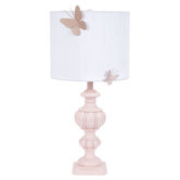 Urn Large Table Lamp with White Round Drum Shade and Butterfly Magnet on Base
