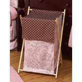 Pink and Brown French Toile and Polka Dot Laundry Hamper