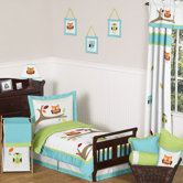 Hooty Turquoise and Lime Toddler Bedding Collection