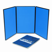 ShowIt Three-Panel Display System, Fabric, Blue/Gray, Black PVC Frame