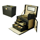 Ladies Classic Large Jewelry Box with Side Doors in Black