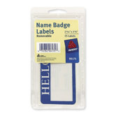 Name Badge Labels,"Hello",2-11/32"x3-3/8",25/PK, Blue