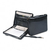 Portfolio with Ring Binder, Suede Lined, Zipper, Assorted Pockets, Black