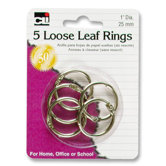 Looseleaf Ring, 1" Diameter, 5 per Pack, Silver