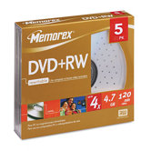 DVD+RW Discs, 4.7GB, Five/Pack