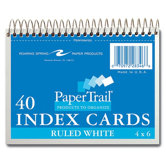 Wirebound Index Cards,6"x4-1/2",40 SH,Ruled,Perforated,White