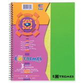 Wirebound Notebook, 3-Sub, College Ruled, 150/Sheets, 11"x9", Fluorescent