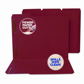 Water/Paper Cut-Resistant Folders, 2 Fastener, 1/3 Cut, Top Tab, Ltr, Red, 50/Bx