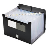 Expanding File With Flap, 13 Pocket, Letter, 13"x1-1/8"x9-1/2", Black