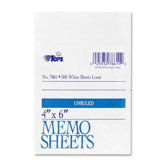 Memo Sheet, 4" x 6", White, 500 Sheets