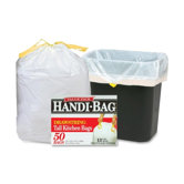 Drawstring Trash Bags, 13 Gal., 0.7 mil, 24"x27", 50 per Box, White