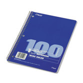Spiral Bound Notebook, Wide/Margin Rule,10-1/2X8, 1 Subject 100 Sheets/Pad