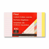 Index Cards, Ruled, 3"x5", 100 Count, Assorted