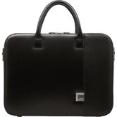 Box Calf Leather Small Zipper Briefcase in Black