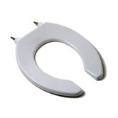 Commercial Quality Open Front Round Toilet Seat with Stainless Steel Hinge Post in White