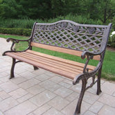 Tea Rose Wood and Cast Iron Park Bench