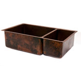 33" Copper Hammered 75/25 Double Bowl Kitchen Sink in Oil Rubbed Bronze