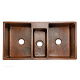 42" Copper Hammered Triple Bowl Kitchen Sink in Oil Rubbed Bronze