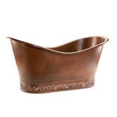 67" Hammered Copper Double Slipper Bathtub with Scroll Base and Nickel Inlay